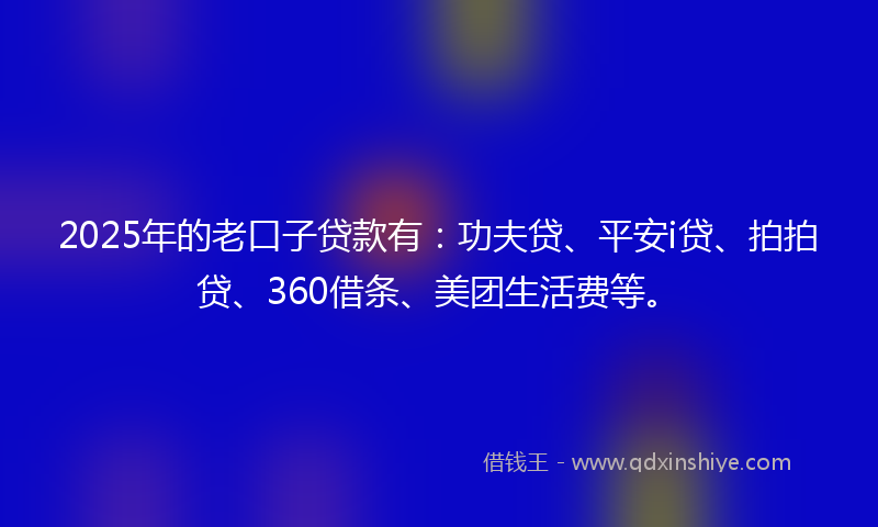 2025年的老口子贷款有：功夫贷、平安i贷、拍拍贷、360借条、美团生活费等。