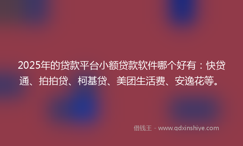 2025年的贷款平台小额贷款软件哪个好有：快贷通、拍拍贷、柯基贷、美团生活费、安逸花等。