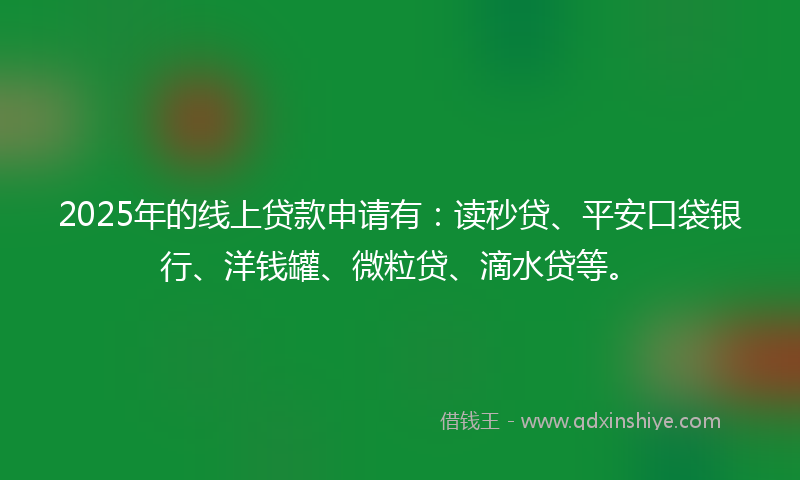 2025年的线上贷款申请有：读秒贷、平安口袋银行、洋钱罐、微粒贷、滴水贷等。