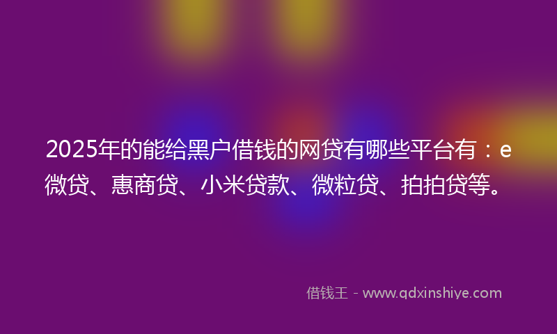 2025年的能给黑户借钱的网贷有哪些平台有：e微贷、惠商贷、小米贷款、微粒贷、拍拍贷等。