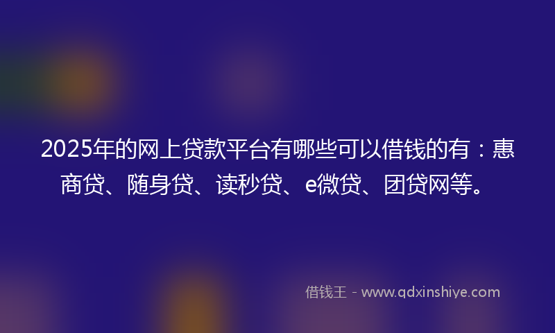 2025年的网上贷款平台有哪些可以借钱的有：惠商贷、随身贷、读秒贷、e微贷、团贷网等。
