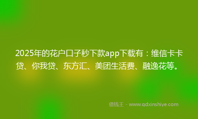 2025年的花户口子秒下款app下载有：维信卡卡贷、你我贷、东方汇、美团生活费、融逸花等。