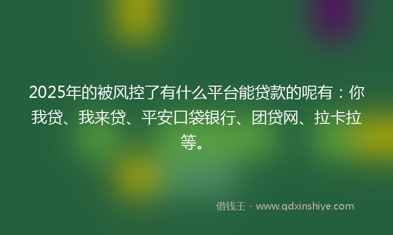 2025年的被风控了有什么平台能贷款的呢有：你我贷、我来贷、平安口袋银行、团贷网、拉卡拉等。