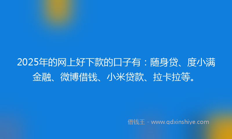 2025年的网上好下款的口子有：随身贷、度小满金融、微博借钱、小米贷款、拉卡拉等。