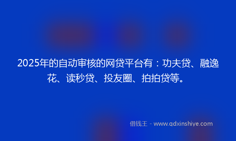 2025年的自动审核的网贷平台有：功夫贷、融逸花、读秒贷、投友圈、拍拍贷等。
