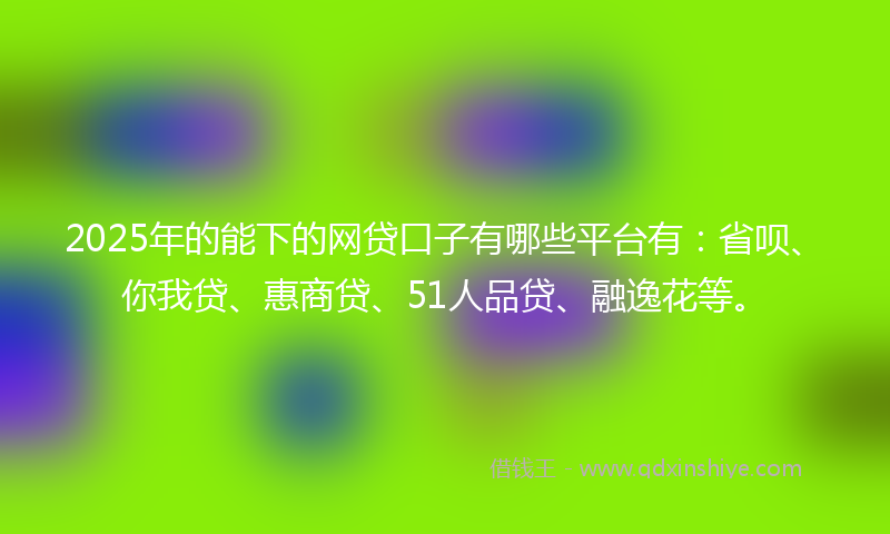 2025年的能下的网贷口子有哪些平台有：省呗、你我贷、惠商贷、51人品贷、融逸花等。