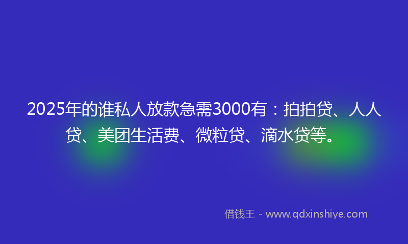2025年的谁私人放款急需3000有：拍拍贷、人人贷、美团生活费、微粒贷、滴水贷等。