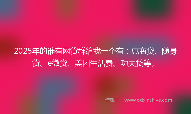 2025年的谁有网贷群给我一个有：惠商贷、随身贷、e微贷、美团生活费、功夫贷等。