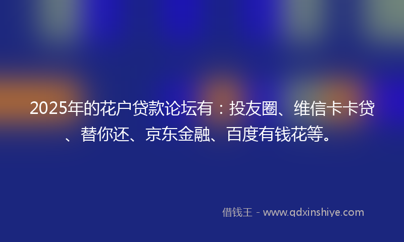 2025年的花户贷款论坛有：投友圈、维信卡卡贷、替你还、京东金融、百度有钱花等。