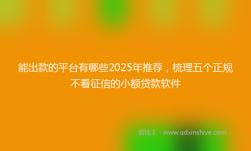 能出款的平台有哪些2025年推荐，梳理五个正规不看征信的小额贷款软件