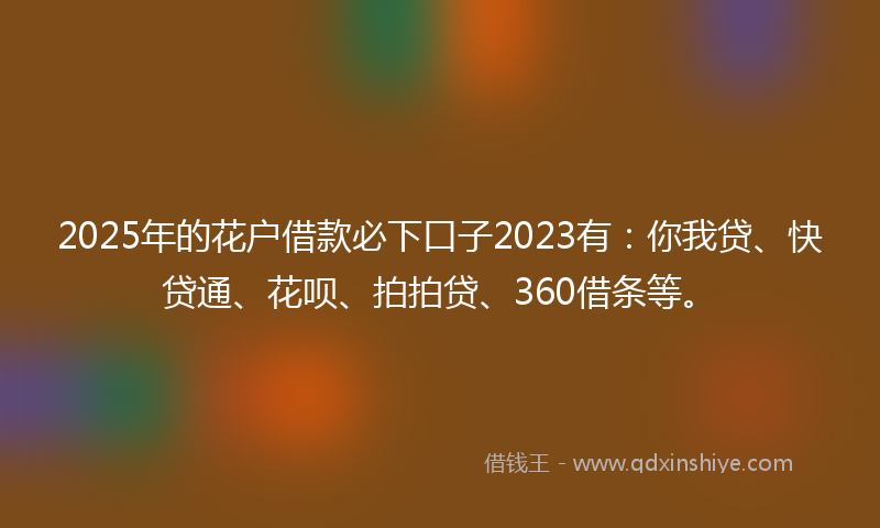 2025年的花户借款必下口子2023有：你我贷、快贷通、花呗、拍拍贷、360借条等。