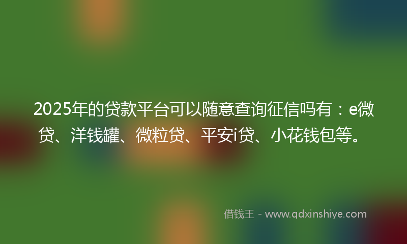 2025年的贷款平台可以随意查询征信吗有：e微贷、洋钱罐、微粒贷、平安i贷、小花钱包等。