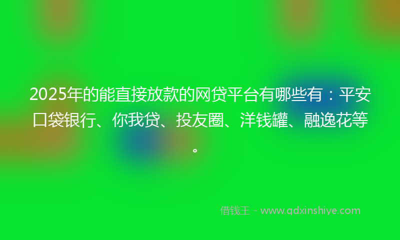 2025年的能直接放款的网贷平台有哪些有：平安口袋银行、你我贷、投友圈、洋钱罐、融逸花等。