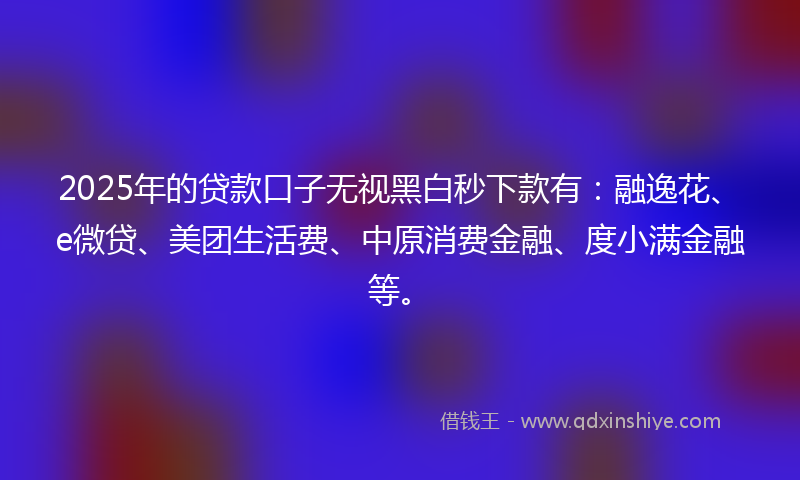 2025年的贷款口子无视黑白秒下款有：融逸花、e微贷、美团生活费、中原消费金融、度小满金融等。