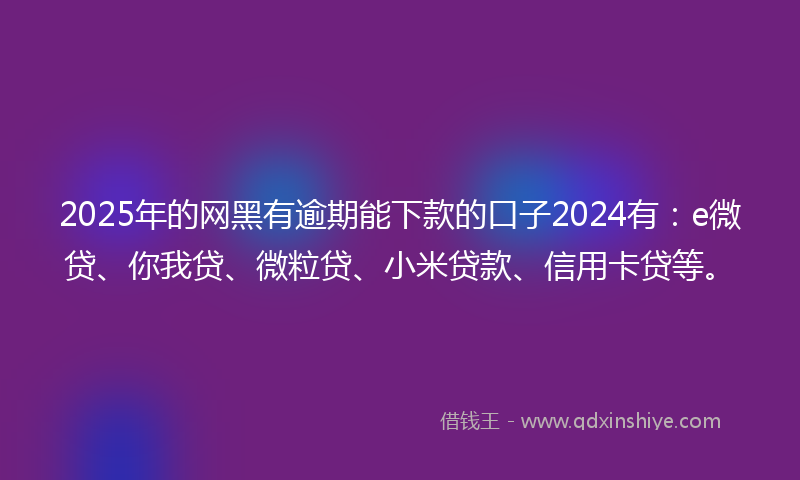 2025年的网黑有逾期能下款的口子2024有：e微贷、你我贷、微粒贷、小米贷款、信用卡贷等。