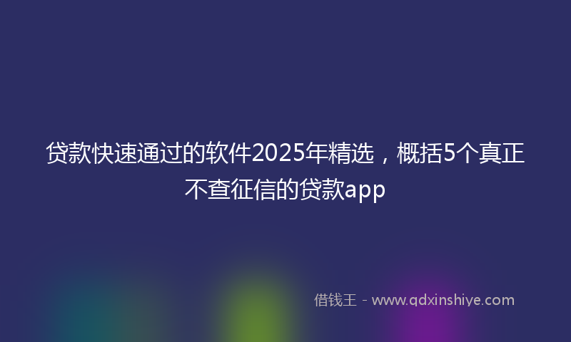 贷款快速通过的软件2025年精选，概括5个真正不查征信的贷款app