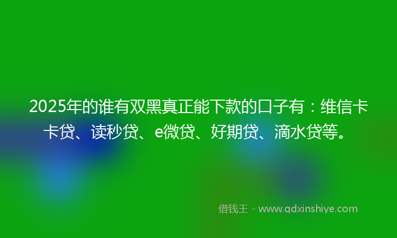 2025年的谁有双黑真正能下款的口子有：维信卡卡贷、读秒贷、e微贷、好期贷、滴水贷等。