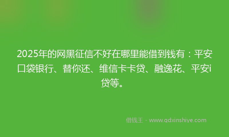 2025年的网黑征信不好在哪里能借到钱有：平安口袋银行、替你还、维信卡卡贷、融逸花、平安i贷等。
