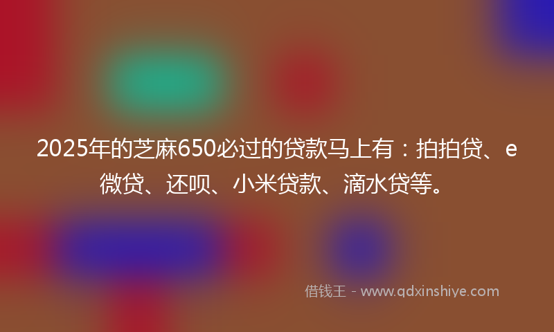2025年的芝麻650必过的贷款马上有：拍拍贷、e微贷、还呗、小米贷款、滴水贷等。