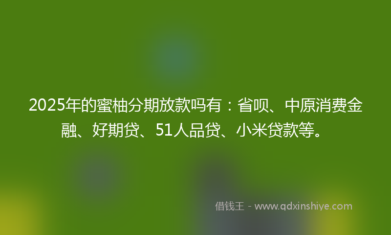 2025年的蜜柚分期放款吗有：省呗、中原消费金融、好期贷、51人品贷、小米贷款等。