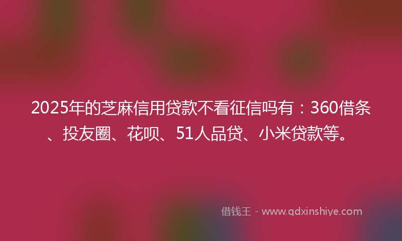 2025年的芝麻信用贷款不看征信吗有：360借条、投友圈、花呗、51人品贷、小米贷款等。