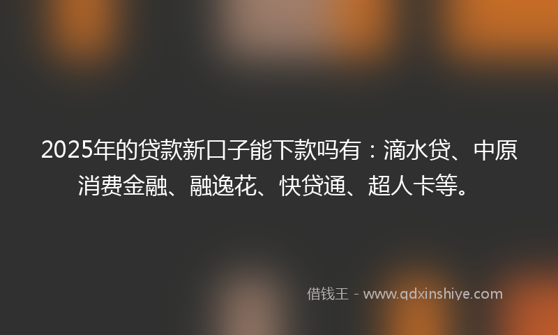 2025年的贷款新口子能下款吗有：滴水贷、中原消费金融、融逸花、快贷通、超人卡等。
