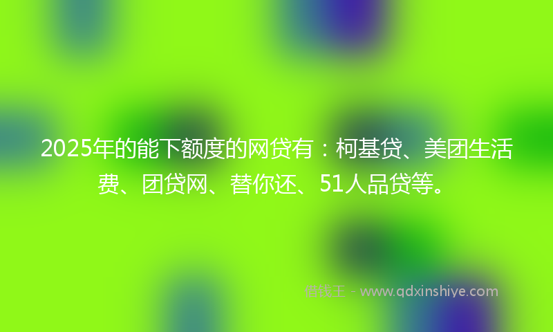 2025年的能下额度的网贷有：柯基贷、美团生活费、团贷网、替你还、51人品贷等。