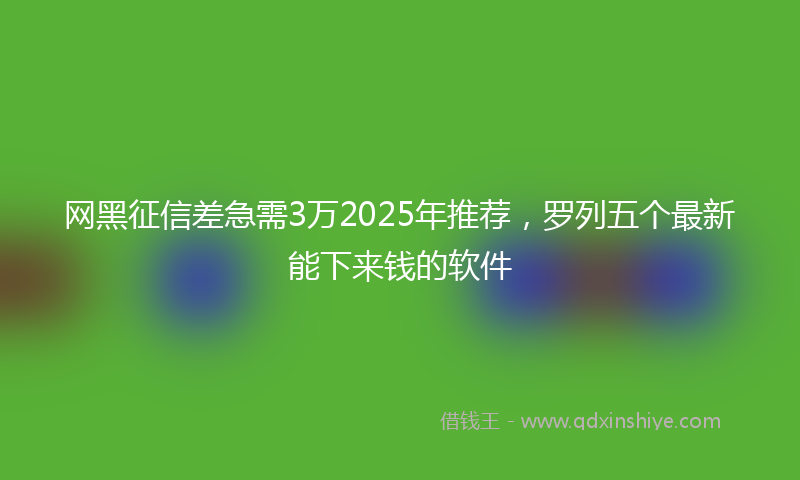 网黑征信差急需3万2025年推荐，罗列五个最新能下来钱的软件