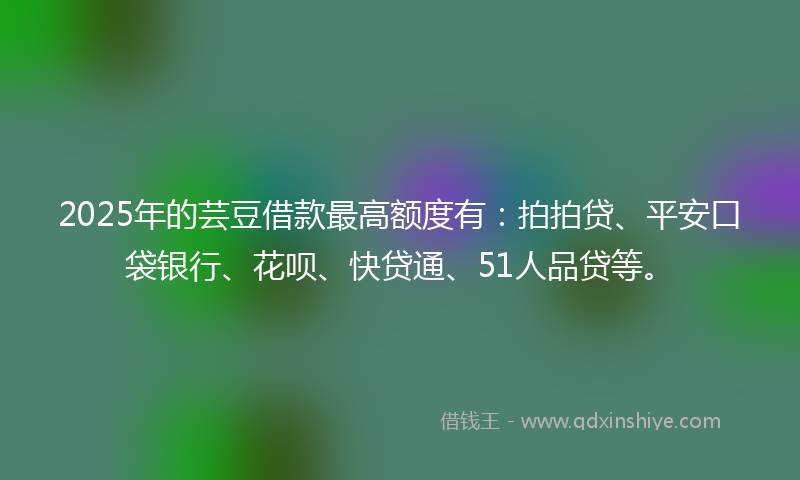2025年的芸豆借款最高额度有：拍拍贷、平安口袋银行、花呗、快贷通、51人品贷等。