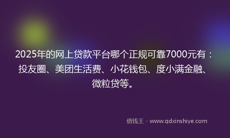 2025年的网上贷款平台哪个正规可靠7000元有：投友圈、美团生活费、小花钱包、度小满金融、微粒贷等。