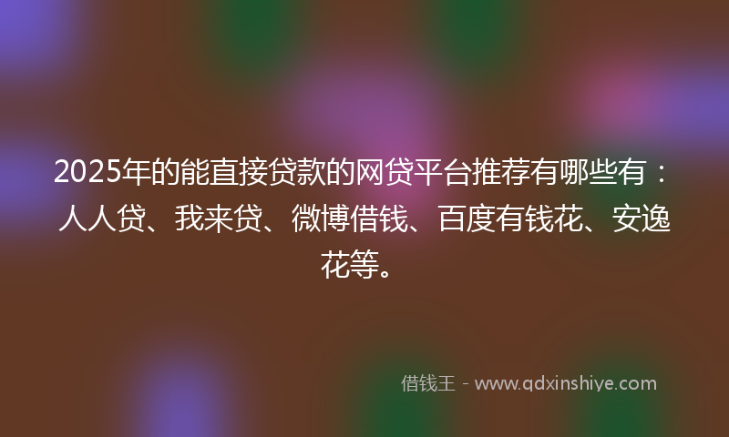 2025年的能直接贷款的网贷平台推荐有哪些有：人人贷、我来贷、微博借钱、百度有钱花、安逸花等。