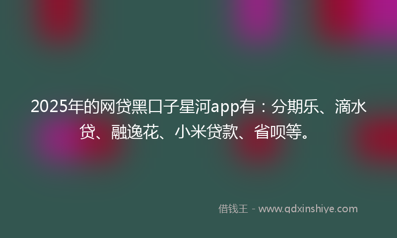 2025年的网贷黑口子星河app有：分期乐、滴水贷、融逸花、小米贷款、省呗等。