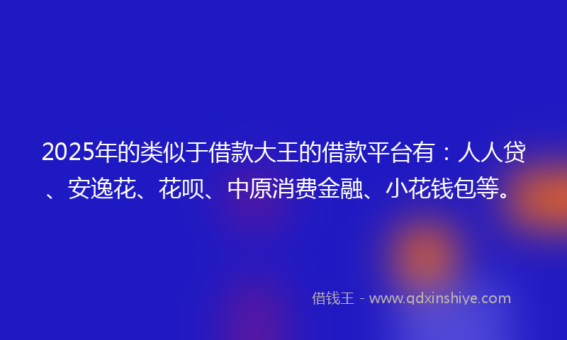 2025年的类似于借款大王的借款平台有：人人贷、安逸花、花呗、中原消费金融、小花钱包等。