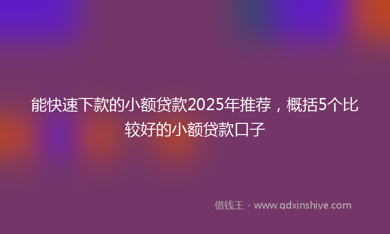 能快速下款的小额贷款2025年推荐，概括5个比较好的小额贷款口子