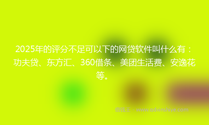 2025年的评分不足可以下的网贷软件叫什么有：功夫贷、东方汇、360借条、美团生活费、安逸花等。