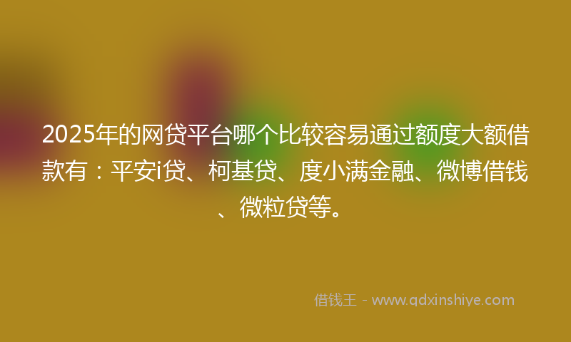 2025年的网贷平台哪个比较容易通过额度大额借款有：平安i贷、柯基贷、度小满金融、微博借钱、微粒贷等。