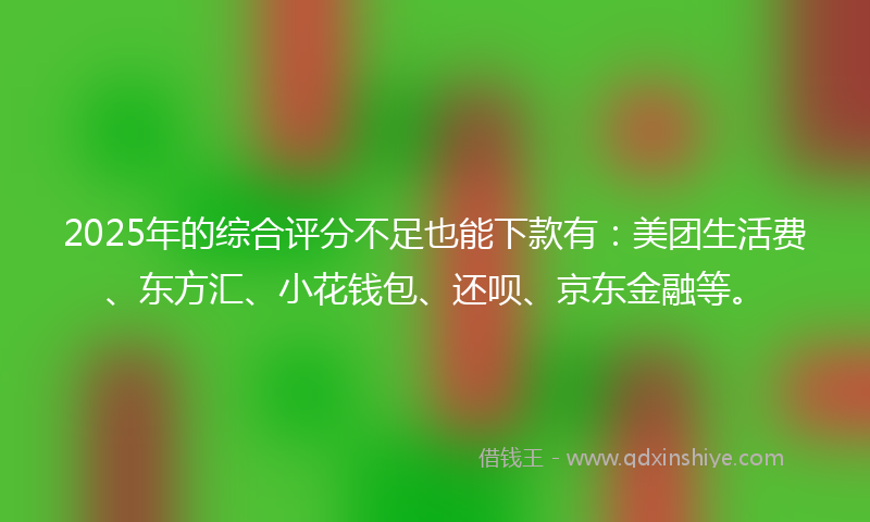 2025年的综合评分不足也能下款有：美团生活费、东方汇、小花钱包、还呗、京东金融等。