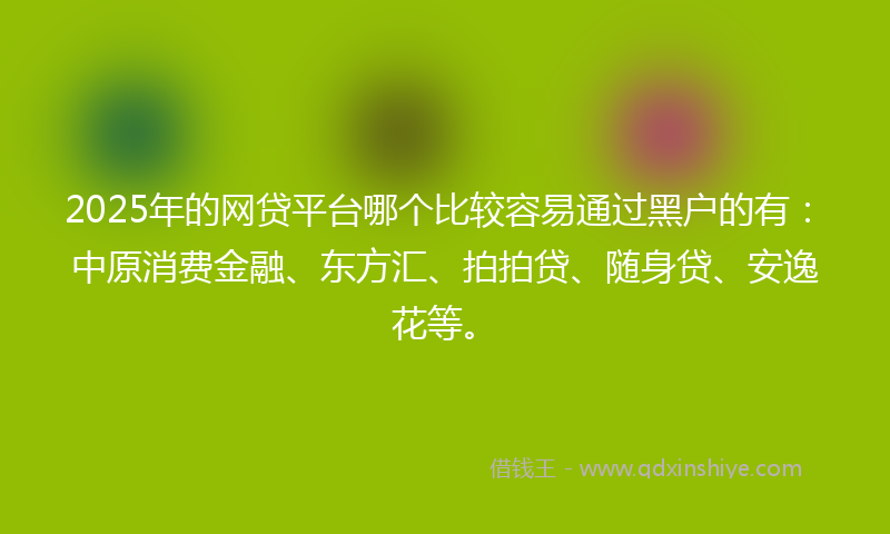 2025年的网贷平台哪个比较容易通过黑户的有：中原消费金融、东方汇、拍拍贷、随身贷、安逸花等。