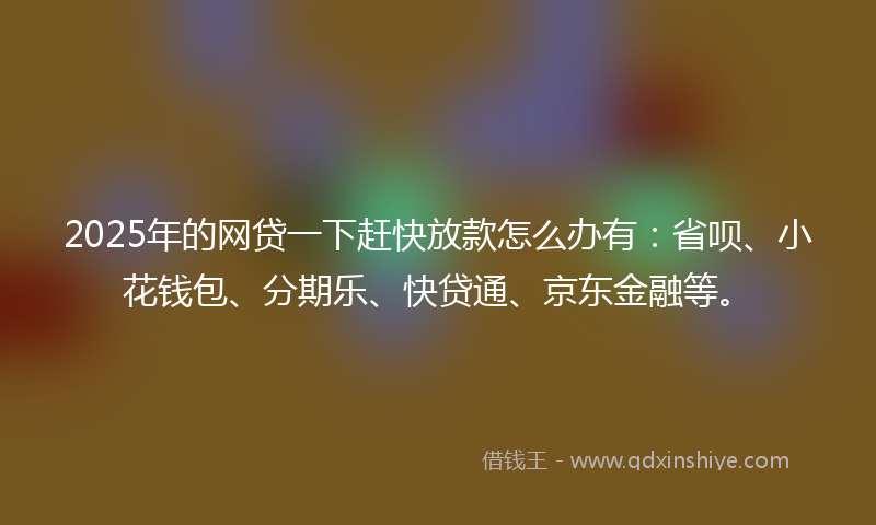 2025年的网贷一下赶快放款怎么办有：省呗、小花钱包、分期乐、快贷通、京东金融等。