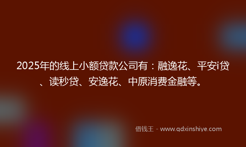 2025年的线上小额贷款公司有：融逸花、平安i贷、读秒贷、安逸花、中原消费金融等。