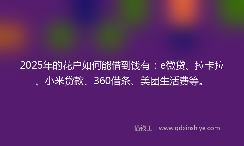 2025年的花户如何能借到钱有：e微贷、拉卡拉、小米贷款、360借条、美团生活费等。