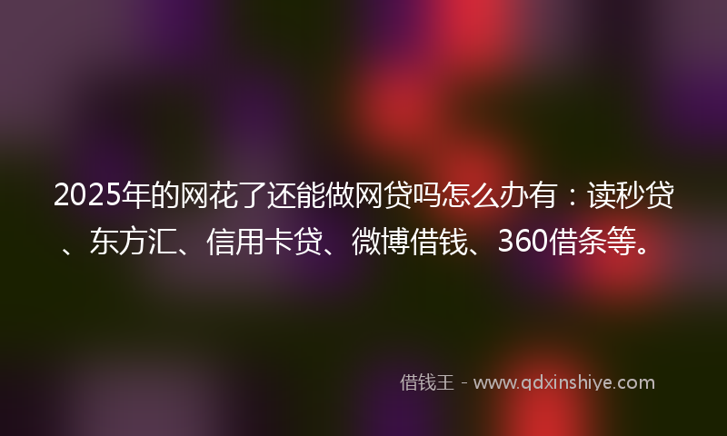 2025年的网花了还能做网贷吗怎么办有：读秒贷、东方汇、信用卡贷、微博借钱、360借条等。