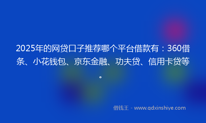 2025年的网贷口子推荐哪个平台借款有：360借条、小花钱包、京东金融、功夫贷、信用卡贷等。