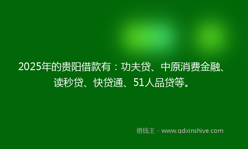 2025年的贵阳借款有：功夫贷、中原消费金融、读秒贷、快贷通、51人品贷等。