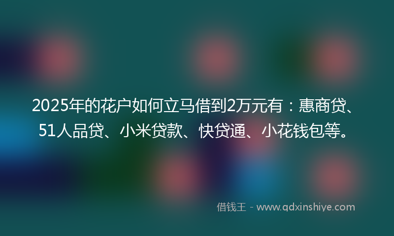 2025年的花户如何立马借到2万元有：惠商贷、51人品贷、小米贷款、快贷通、小花钱包等。