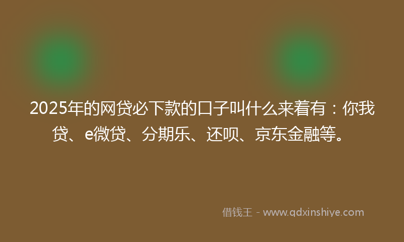 2025年的网贷必下款的口子叫什么来着有：你我贷、e微贷、分期乐、还呗、京东金融等。