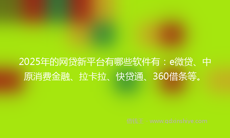 2025年的网贷新平台有哪些软件有：e微贷、中原消费金融、拉卡拉、快贷通、360借条等。