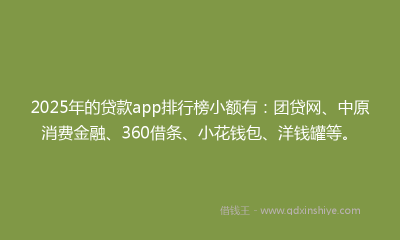 2025年的贷款app排行榜小额有：团贷网、中原消费金融、360借条、小花钱包、洋钱罐等。