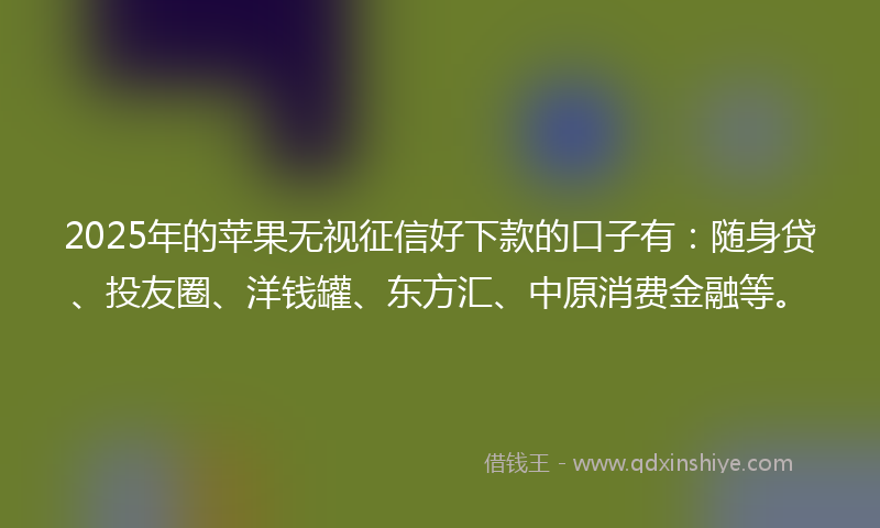 2025年的苹果无视征信好下款的口子有：随身贷、投友圈、洋钱罐、东方汇、中原消费金融等。