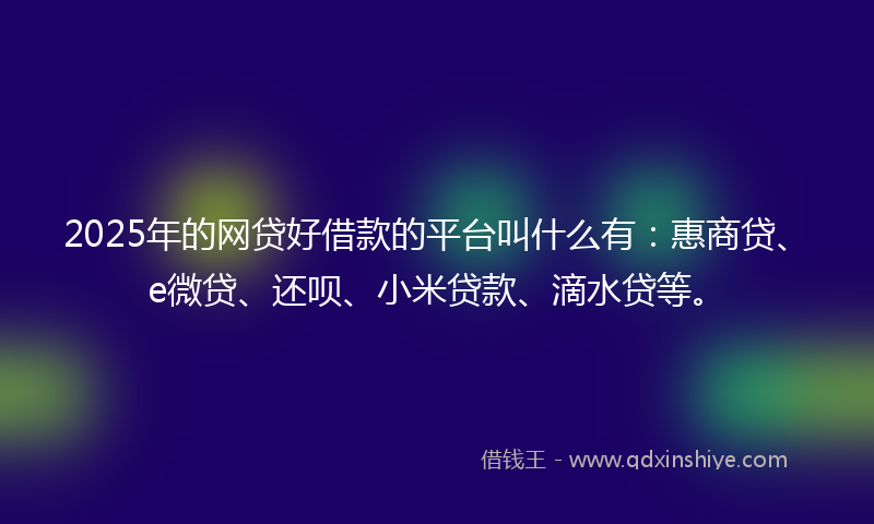 2025年的网贷好借款的平台叫什么有：惠商贷、e微贷、还呗、小米贷款、滴水贷等。
